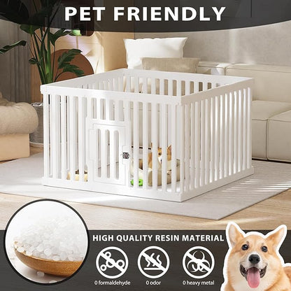 Dog Playpen with Door, 12 Panels Puppy Playpen, 25.6” H Dog Pen for Small Cats and Dogs, Pet Fence for Indoor &amp; Outdoor, Non-Slip Pet Gate Made of Strong Plastic, White