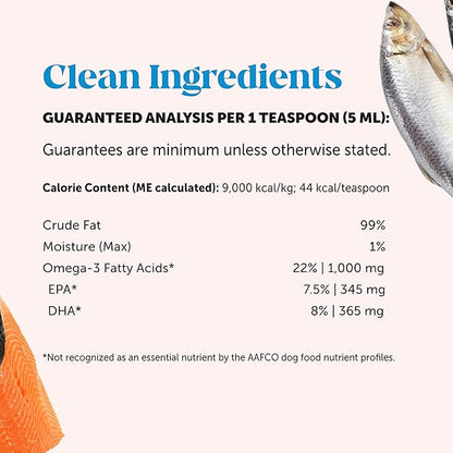 Omega 3 Fish Oil Supplement for Dogs &amp; Cats (32oz), Wild Caught Omega 3 Fish Oil for Skin and Coat Health, Supports Shedding, Skin &amp; Coat, Immunity, Joint, Brain &amp; Heart, EPA + DHA