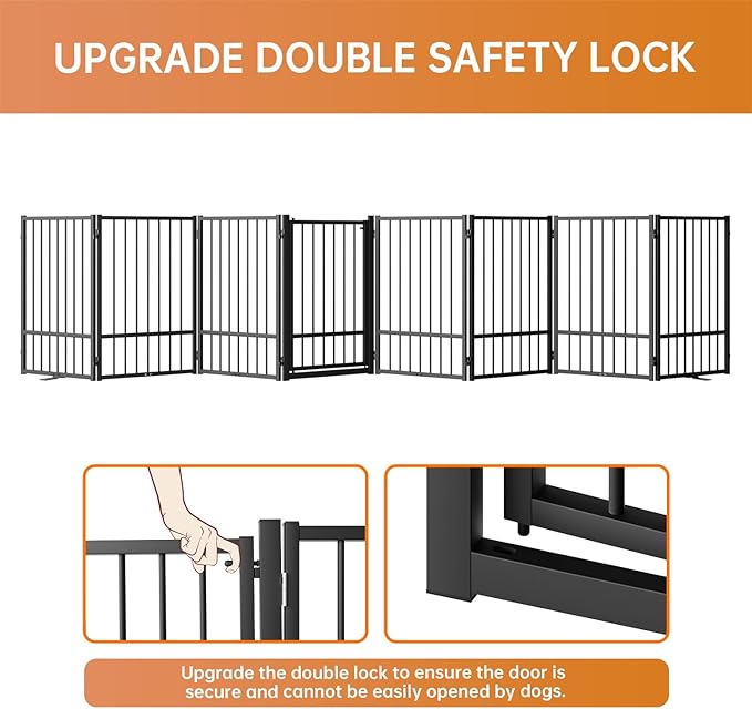 Full Metal Freestanding Dog Gate with Door, 32&
