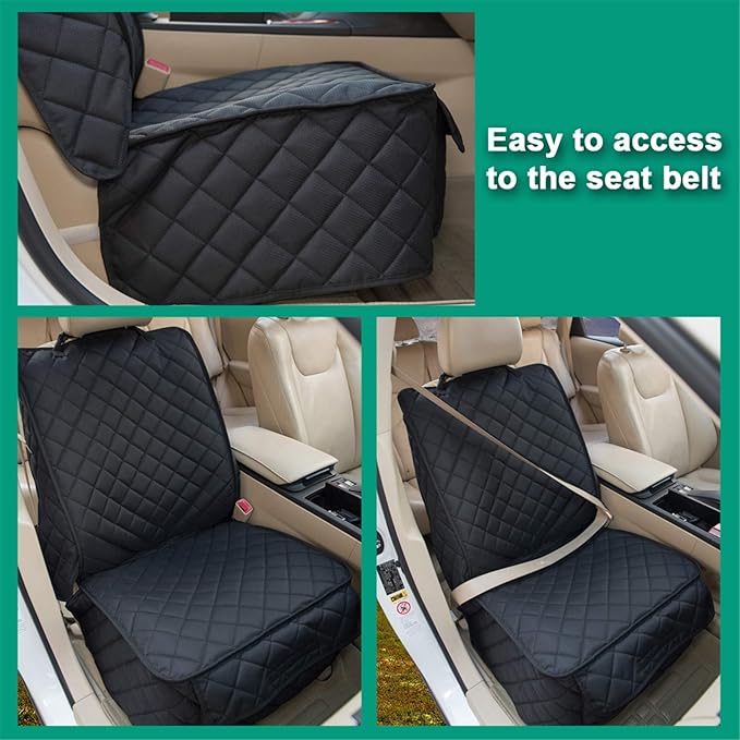 Waterproof Front Seat Cover Dog Car Seat Covers Nonslip and Full Protection with Side Flaps Fits Most Cars, Trucks, SUVs(Black, 1Pack)