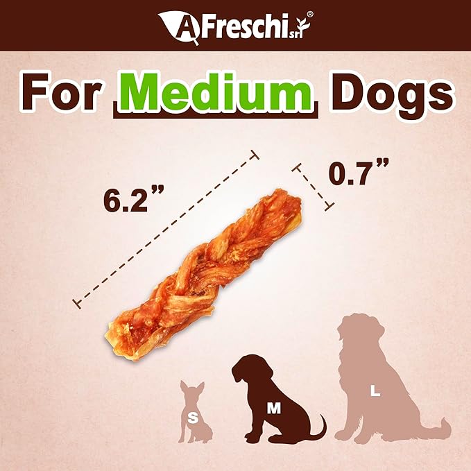 Afreschi Turkey Tendon Braid (M) 3.17 oz, USA-Sourced Turkey Tendon, All Natural Human Grade Dog Chew, Hypoallergenic, Rawhide Alternative, Dog Treats for Small &amp; Medium Breeds