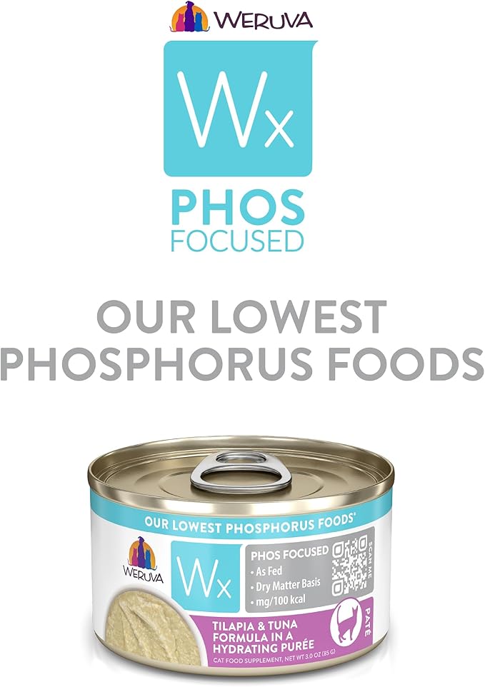 Weruva Wx Phos Focused, Tilapia &amp; Tuna Formula in a Hydrating purée, 3oz Can (Pack of 12)