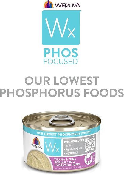 Weruva Wx Phos Focused, Tilapia &amp; Tuna Formula in a Hydrating purée, 3oz Can (Pack of 12)