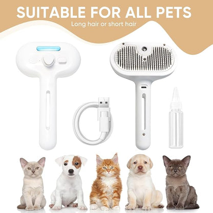 3-in-1 Cat Steam Brush – Pet Grooming &amp; Shedding Comb with Gentle Steam Spray, One-Click Hair Release, for Long &amp; Short Hair Cats &amp; Dogs (White)