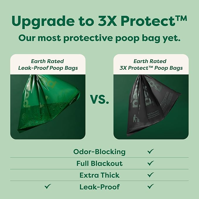 Earth Rated Odor-Blocking Poop Bags for Dogs with 3X Protect, Guaranteed to Block Smells &amp; Leak-Proof Performance, Conceals Smell &amp; Mess, Unscented, 108 Count