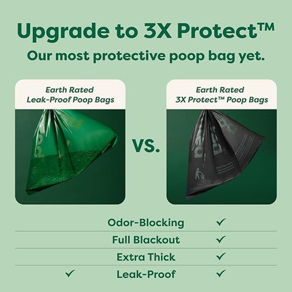 Earth Rated Odor-Blocking Poop Bags for Dogs with 3X Protect, Guaranteed to Block Smells &amp; Leak-Proof Performance, Conceals Smell &amp; Mess, Unscented, 108 Count
