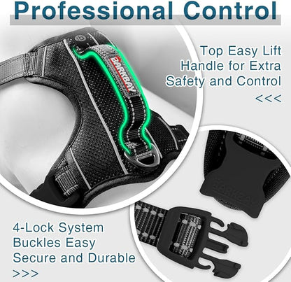 BARKBAY Dog Harness No Pull with ID Tag Pocket - Heavy Duty, Reflective, Easy Control for Large Dogs(Black,S)