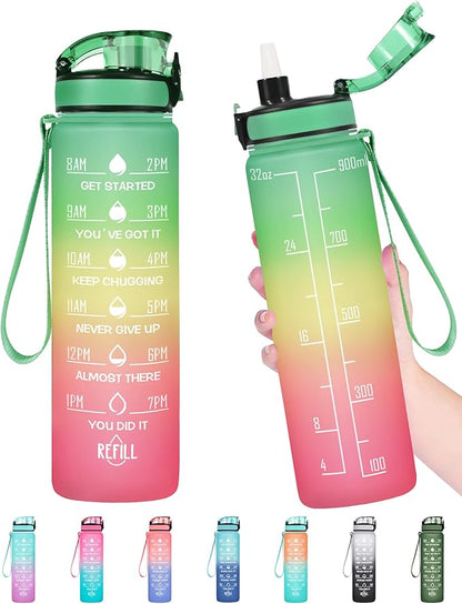 Enerbone Water Bottle, Leakproof BPA &amp; Toxic Free, Motivational Water Bottle with Times to Drink and Straw, Fitness Sports Water Bottle with Strap for Office, Gym, Outdoor Sports