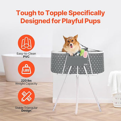 VEVOR Portable Dog Bathtub, Elevated &amp; Foldable Space-Saving Pet Shower Station with Efficient Drainage, Bathing Tub for Washing &amp; Grooming Small and Medium Size Dogs and Cats Indoor &amp; Outdoor, Grey