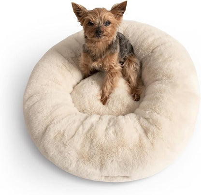 UnHide Floof Pet Bed - Small (23" x 8") - Extra Soft Dog Bed - Removable Faux Fur Cover - Machine Washable - Helps Ease Pet Anxiety &amp; Provides The Perfect Sleep - Beige Bear