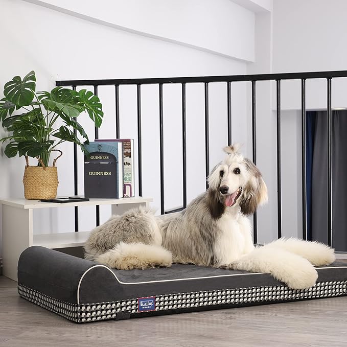 Laifug Orthopedic Memory Foam Extra Large Dog Bed with Pillow and Durable Water Proof Liner &amp; Removable Washable Cover &amp; Smart Design (Large (46"x28"x8"), Black and White Plaid)