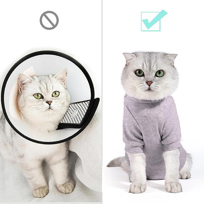Dotoner Cat Surgery Recovery Suit for Female Male Anti-Licking Pet Surgical Pajamas Long Sleeve Prevent Shedding Cat Spay Recovery Suit&amp;E Collar Alternative Bodysuit for Cats