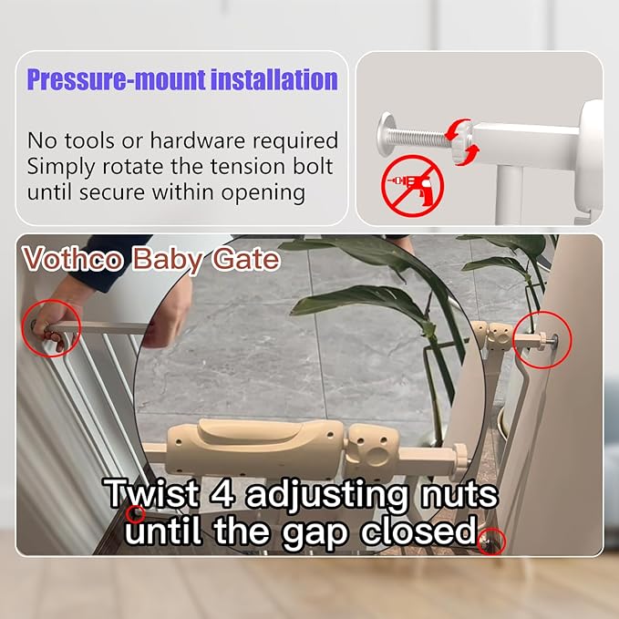 Extra Wide Baby Gate 85.8-104.5 Inch, Pressure Mounted No Drilling, for Stairs &amp; Doorways, Metal White Indoor Safety Gate for Kids and Dogs
