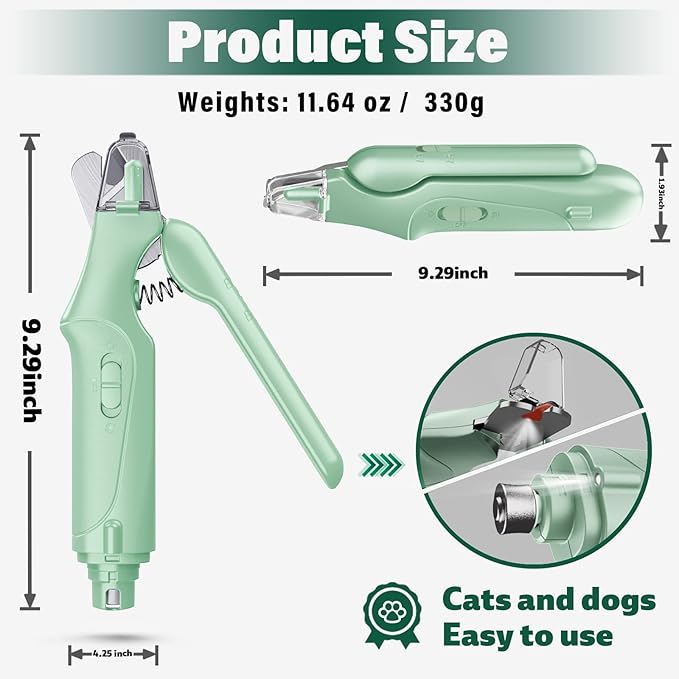Dog Nail Clippers &amp; Cat Nail Clipper with Catcher, 2 in 1 Dog Nail Trimmers &amp; Grinder with Light for Large Small Dogs Cats,Silent Groom Pro Claw Trimmer, Rechargeable Dogs Nails Grinder Quiet