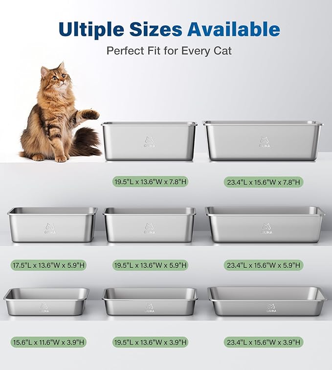 Stainless Steel Litter Box, Large Metal Cat Litter Box with High Sided for Big and Small Cats, Kitty Litter Boxes, Non-Stick, Easy to Clean, Odor-Free, Cat Toilet，Litterbox