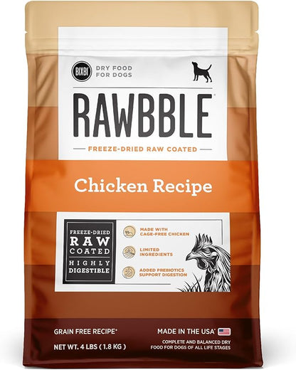 BIXBI Rawbble Dry Dog Food, Chicken, 4 lbs - USA Made with Fresh Meat - No Meat Meal &amp; No Corn, Soy or Wheat - Freeze Dried Raw Coated Dog Food - Minimally Processed for Superior Digestibility