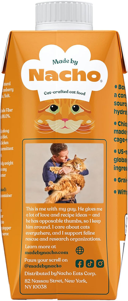 Made by Nacho Bone Broth Cat Food Topper for Hydration and Picky Eaters - Add Protein and Flavor to Your Dry Cat Food – Supports Optimal Nutrition, Digestion, Skin &amp; Coat, 11 oz. (Pack of 4), Chicken