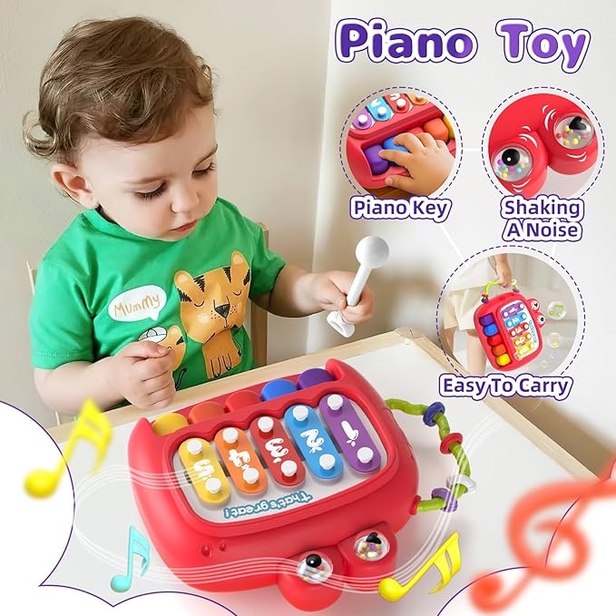 5 in 1 Baby Toy for 12 18 Month, Learning Toys for Babies 12-18 Months, Baby Busy Cube, Stacking&amp;Sensory, Pull String&amp;Piano Xylophone Toy, Birthday Gift for 12+ Month