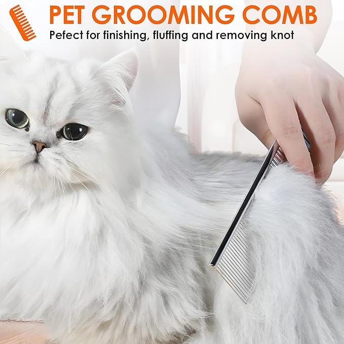 Dog Comb to Remove Tangles and Knots, Cat Comb with Stainless Steel Teeth and Non-Slip Handle, Dog combs for grooming matting for Long Haired Pets (Large &amp; Small)