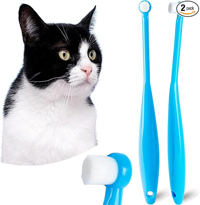 Small Dog Toothbrush, Cat &amp; Puppy Tooth Brushing Kit, Ultra Soft &amp; Mini Head Teeth Brush for Kitten &amp; Tiny Pet, Doggy Toothbrushes Deep Dental Cleaning, 2 PCS - Blue