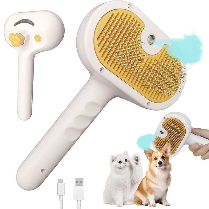 Cat Steam Brush for Shedding Dog Brush with Steam Pet Hair Cleaning Brush Comb for Spray 3 in 1 Pet Grooming for Long &amp; Short Haired Pets – Spritz Defur Comb for cats