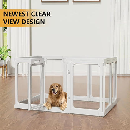 Clear Acrylic Dog Playpen with Door, for Puppy Cat Rabbit Transparent Pet Pen, Dog Playpen Indoor, Dog Fence, Easy Assemble &amp; Cleaning Dog Pen for Small &amp; Medium Dogs (29.5“ Height, 10PCS)