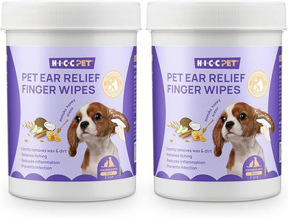 HICC PET Dog Ear Wipes Finger 100 Count Dog Ear Cleaner Wipes for Dogs &amp; Cats, Dog Ear Infection Treatment to Relieve Ear Itching &amp; Inflammation, Remove Ear Wax, Dirt, Smelly - Honey Scent