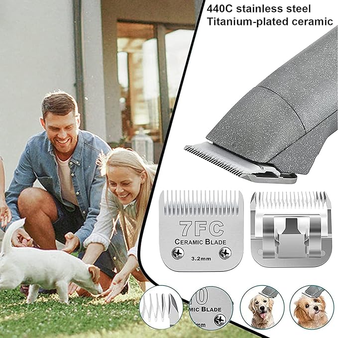 3pcs 7FC Blades Dog Grooming Replacement Blades Compatible with Andis Dog Clipper,Ceramic Blade &amp; Stainless Steel Blade