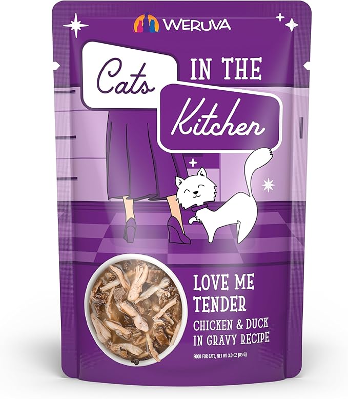 Weruva Cats in The Kitchen, Love Me Tender with Chicken &amp; Duck in Gravy Cat Food, 3oz Pouch (Pack of 12)