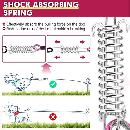Snagle Paw Dog Leads for Yard 50FT-1000LBS Break Strength,Heavy Duty Tie Out Cable for Dogs with Swivel Lockable Hook &amp; Spring,Chew Proof Dog Chain for Outside,Dog Run Cable for Medium Large Dogs