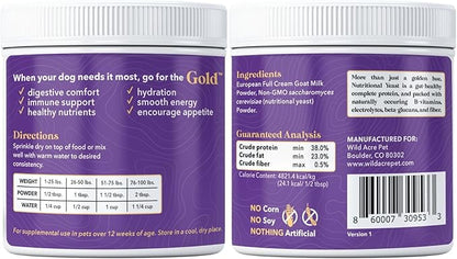 Wild Acre Goat Milk Powder for Dogs - Complete Protein Goat Milk with Nutritional Yeast for Sensitive Stomachs - Gentle Probiotic &amp; Prebiotic Protein for Dogs, Puppies and Cats - 7oz