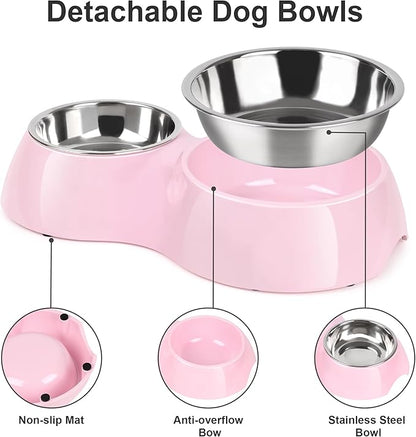 Elevated Dog Bowls Set - Non-Slip Raised Pet Feeder with Medium (10 oz) &amp; Large (20 oz) Stainless Steel Bowls - Includes Durable Resin Stand for Puppies, Adult Dogs &amp; Cats - Pink