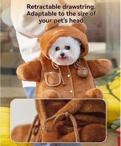 Cat Puppy Costume Plush Outing Backpack Cute Bear Bee Design Anti-Escape Bag for Kitten Cat Small Dog (Bear,Small)