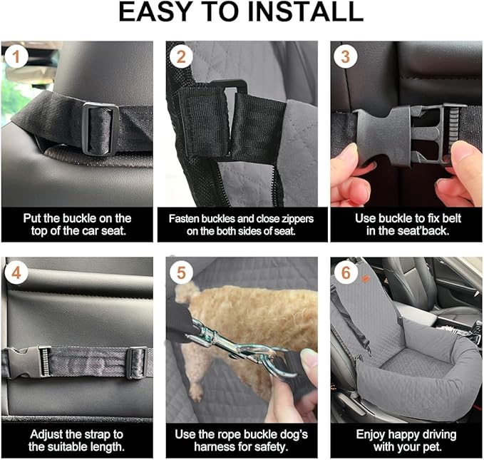 Dog Car Seat for Small Medium Dogs Up to 40lbs, Detachable Washable Soft Pet Booster Travel Bed for Front &amp; Gray Seat with Safety Leash Belt