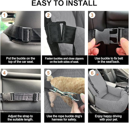 Dog Car Seat for Small Medium Dogs Up to 40lbs, Detachable Washable Soft Pet Booster Travel Bed for Front &amp; Gray Seat with Safety Leash Belt