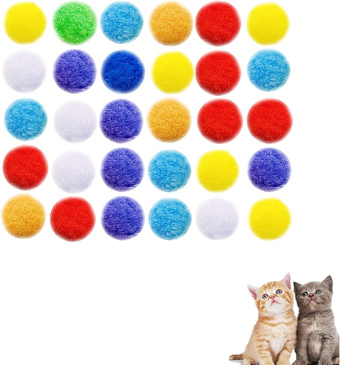 Cat Toy Balls, 30Pcs Premium Soft Pom Pom Balls for Kittens, 1,2&