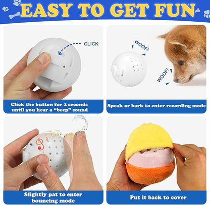 Rechargeable Interactive Moving Dog Toys, Automatic Crazy Jumping Duck for Boredom, Attractive Squeaky Plush Duck Covers A Talking Bouncing Ball with Recording Playback, Puppy Toys to Keep Them Busy