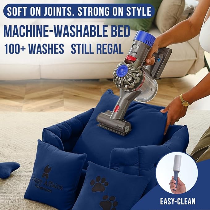 Luxury Dog Bed Chesterfield – Handcrafted Velvet Throne for Dogs | Joint Support, Calming &amp; Temp-Regulating Comfort | Durable 5+ Years, Anti-Claw, Washable 100+ Times – XS, Blue
