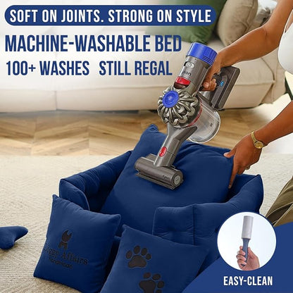 Luxury Dog Bed Chesterfield – Handcrafted Velvet Throne for Dogs | Joint Support, Calming &amp; Temp-Regulating Comfort | Durable 5+ Years, Anti-Claw, Washable 100+ Times – XS, Blue