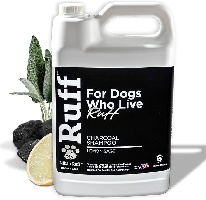 Ruff by Lillian Ruff Activated Charcoal Pet Shampoo – Lemon Sage – Deep Cleanser, Deodorizer &amp; Stain Remover – Hydrates Dry Itchy Skin – Puppy &amp; Dog Safe – USA Made (Gallon)