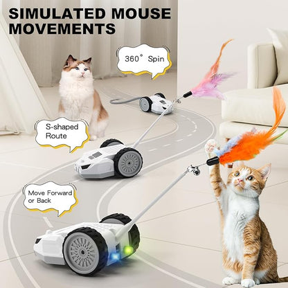 Interactive Cat Toys for Indoor Cats - Smart Moving Electric Mouse with Remote Control, Feather Tail, and Rechargeable Battery - Automatic Play for Bored Kittens &amp; Adult Cats &amp; Daily Exercise