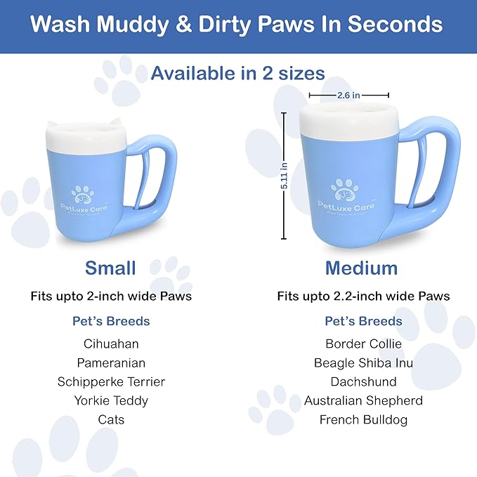Dog Paw Cleaner for Small &amp; Medium Dogs – Portable Paw Washer Cup with Soft Silicone Brush, Towel &amp; Moisturizing Balm – Gently Cleans Muddy Paws After Walks (Blue, Medium)