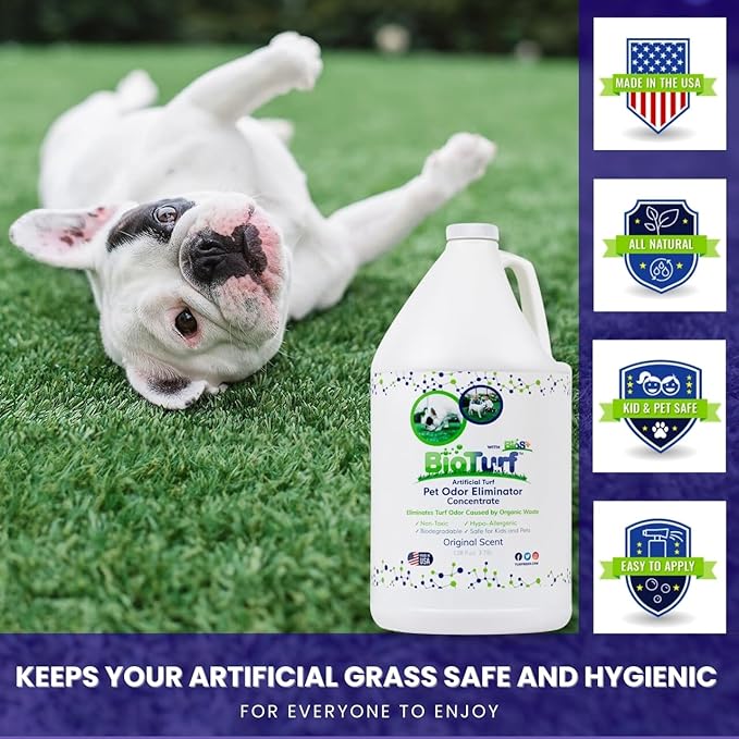 BioS+ Odor Eliminator Concentrate – Artificial Turf Cleaner for Pet Urine Outdoor &amp; Yard Deodorizer for Dog Urine and Waste – Enzyme Formula, Safe for Pets, Kids &amp; Plants – 1 Gallon
