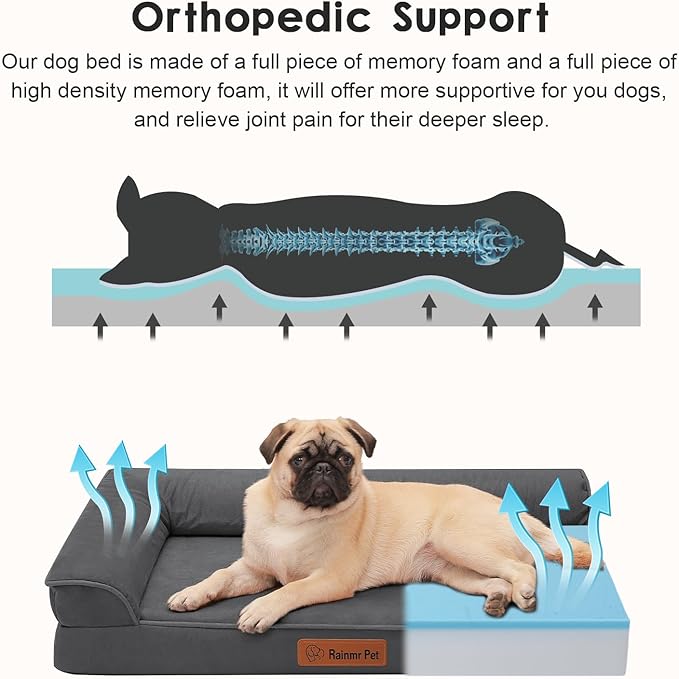 Chew Proof Dog Bed, 3" Memory Foam Dog Bed for Small and Medium Dogs, Removable and Washable Microsuede Cover, Waterproof Liner, Nonskid Bottom, 30x20 Inches S Dark Grey
