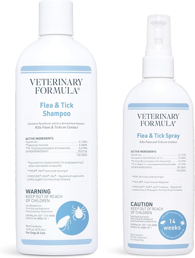 Veterinary Formula Flea and Tick Bundle – Prevention Spray for Dogs, 8 oz + 16 oz Shampoo for Dog Flea &amp; Tick Control