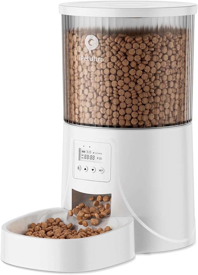 Automatic Cat Feeder: 4L Timed Cats Food Dispenser Programmable 1-6 Meal for Cat and Small Medium Dog- Auto Pet Feeder Dual Power Supply with Desiccant Bag&amp; | Easy to Clean White