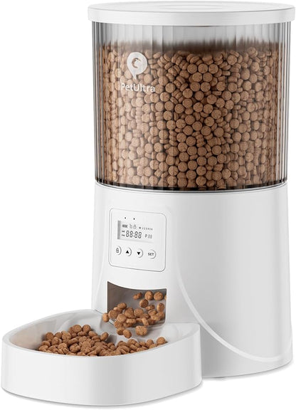 Automatic Cat Feeder: 4L Timed Cats Food Dispenser Programmable 1-6 Meal for Cat and Small Medium Dog- Auto Pet Feeder Dual Power Supply with Desiccant Bag&amp; | Easy to Clean White