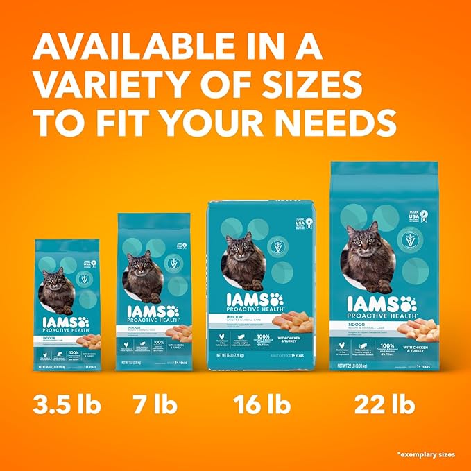 IAMS Proactive Health Indoor Weight Control &amp; Hairball Care Adult Dry Cat Food, Chicken &amp; Turkey Recipe, 3.5 lb. Bag