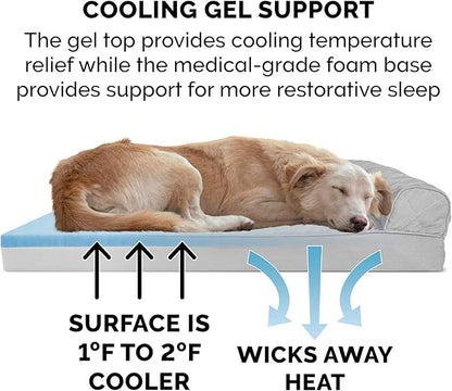 Furhaven Cooling Gel Dog Bed for Large Dogs w/ Removable Bolsters &amp; Washable Cover, For Dogs Up to 125 lbs - Quilted Sofa - Silver Gray, Jumbo Plus/XXL