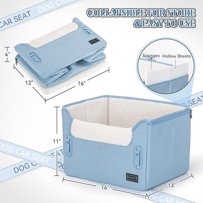 PETSFIT Dog Car Seat Medium Sized Dog, Stable Small Dog Car Seat for Car with Clip-On Leash, Fleece Liner Suitable for Small Pets Up to 25lbs (Blue)